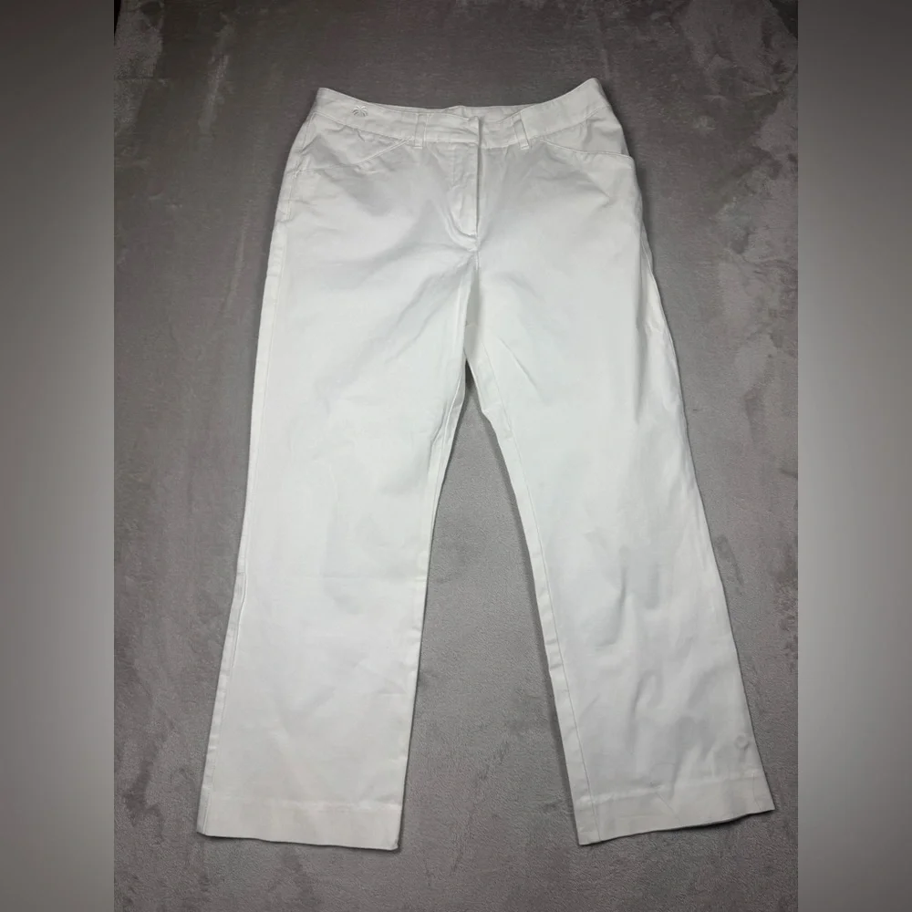 Vintage Lily Pulitzer White Cotton Blend Cropped Straight Leg Chino Pants Size 4